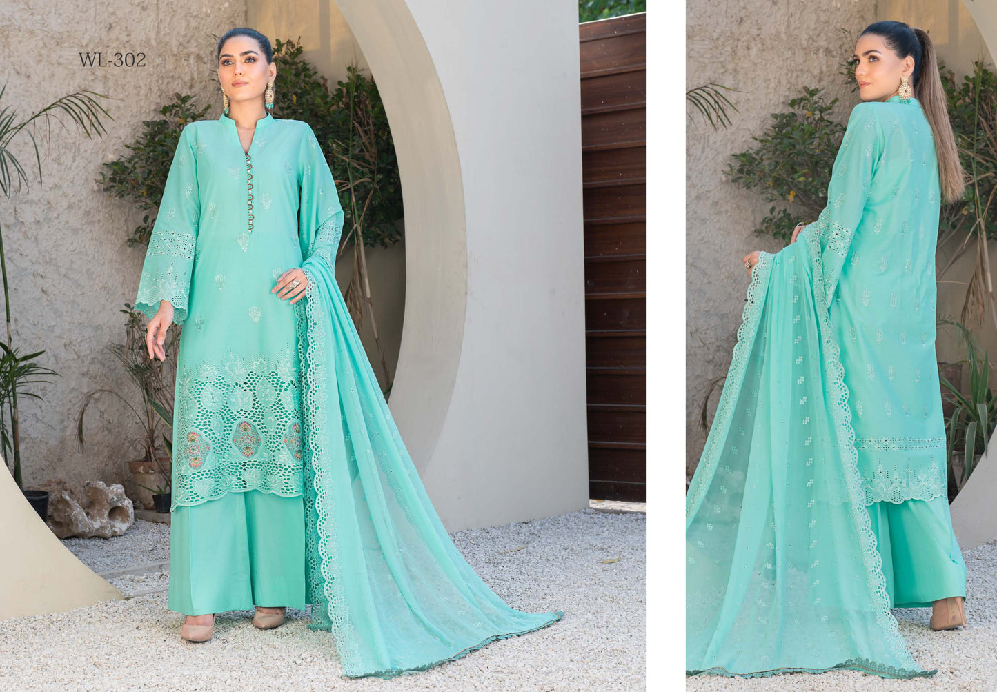 Premium Lawn Collection – 3 Piece Embroidered Lawn Suit with Bamber Crinkle Dupatta