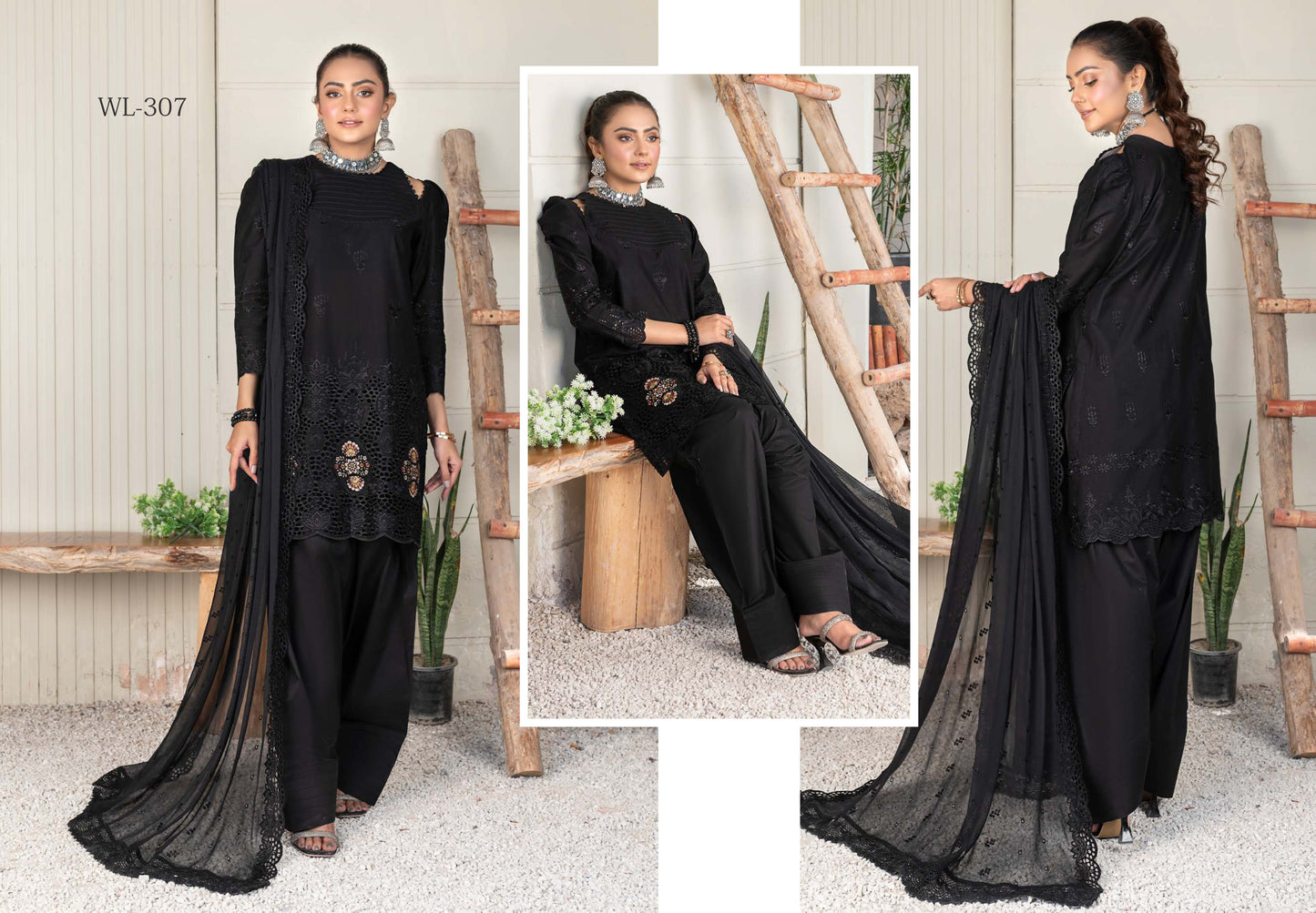 Premium Lawn Collection – 3 Piece Embroidered Lawn Suit with Bamber Crinkle Dupatta