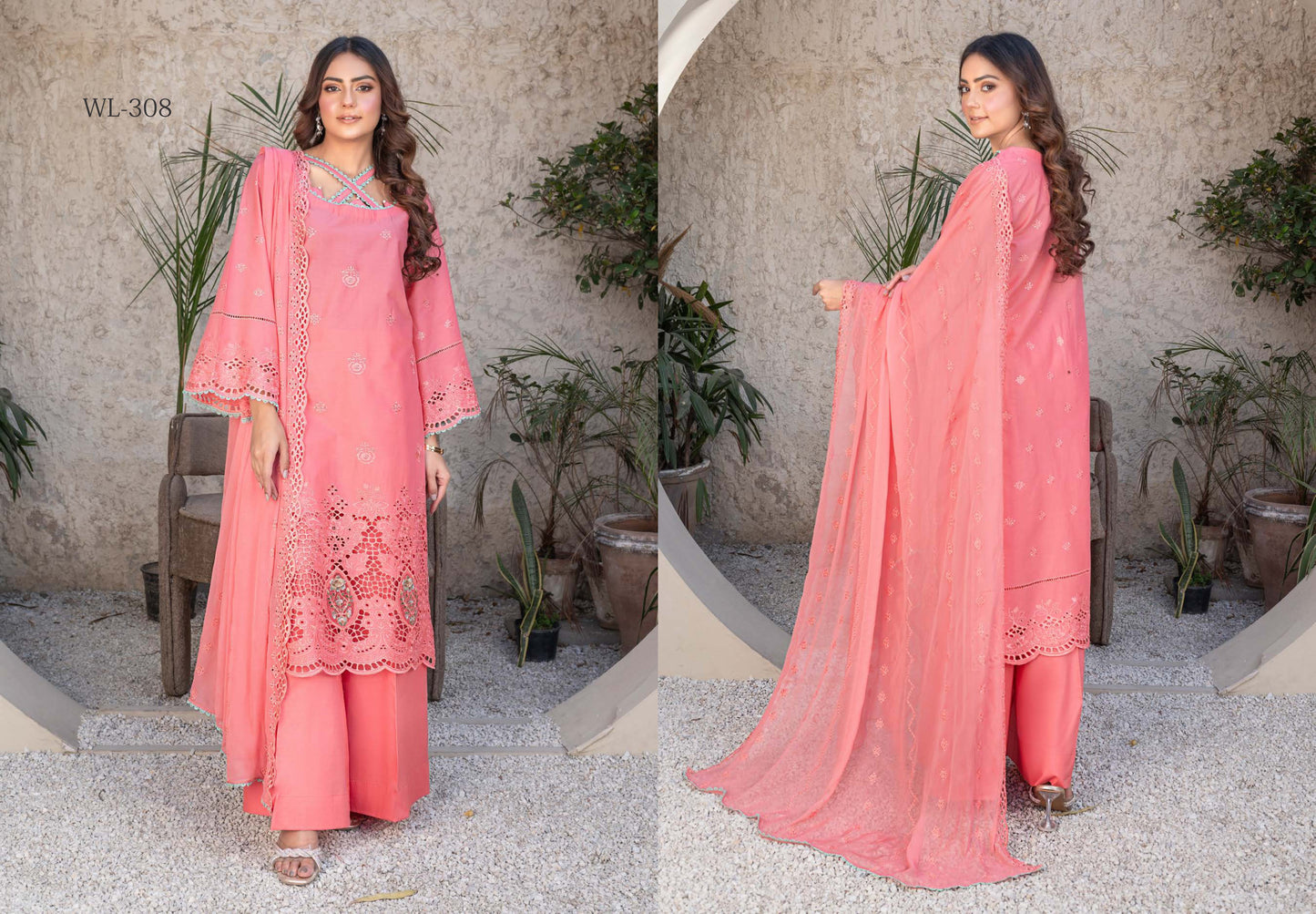 Premium Lawn Collection – 3 Piece Embroidered Lawn Suit with Bamber Crinkle Dupatta