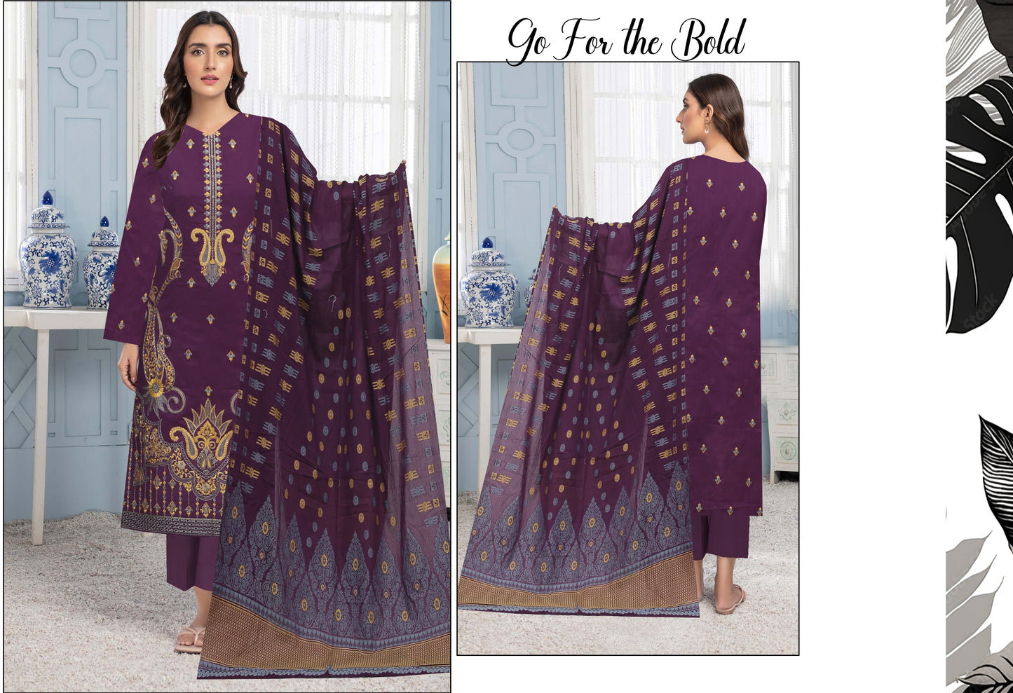 Mehmood Arts Cross Slub Lawn Embroidered Suit – Baroshia Multi Dupatta & Plain Trouser