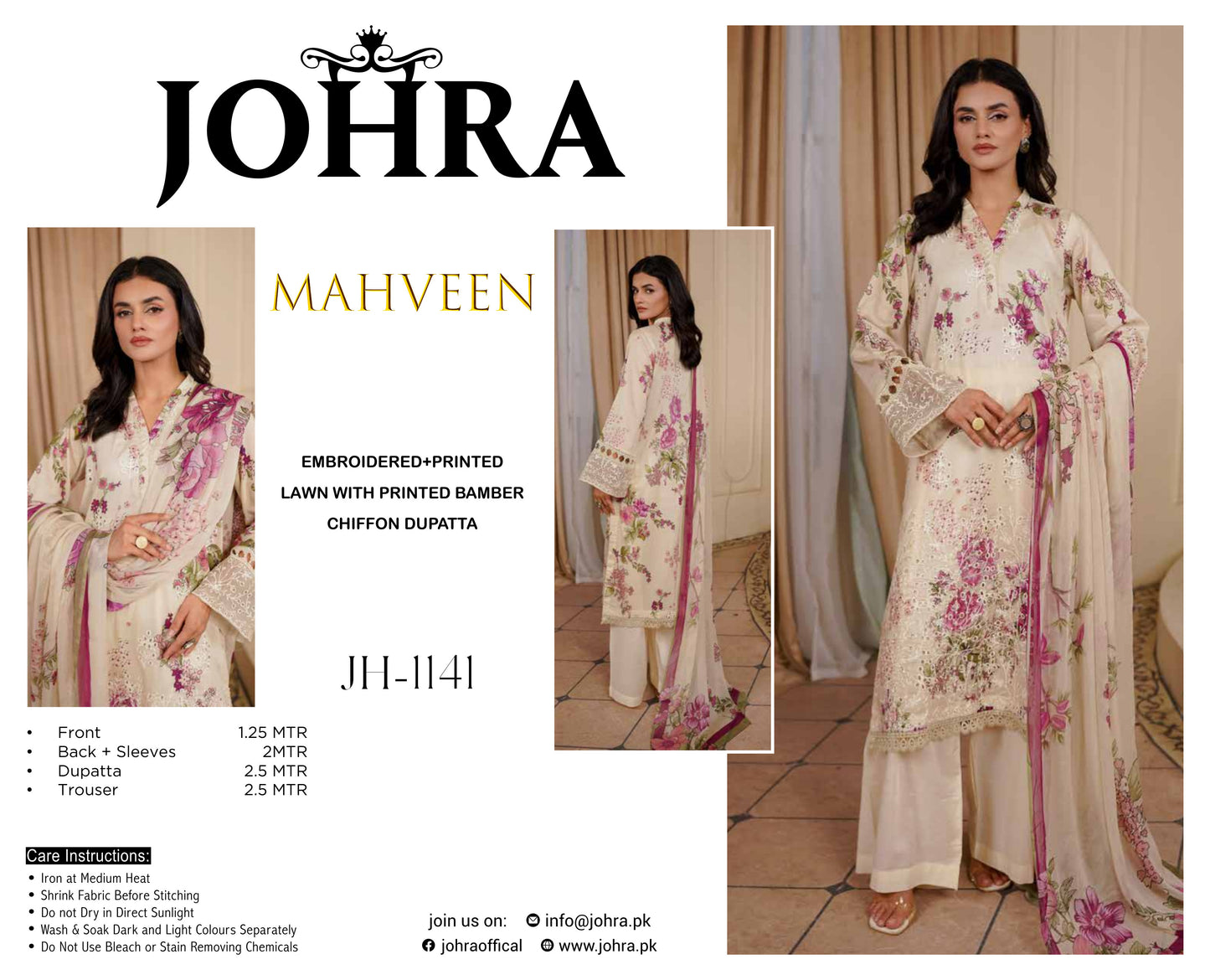 Mahveen Chiffon Dupatta Collection – Unstitched 3 Piece Embroidered Suit