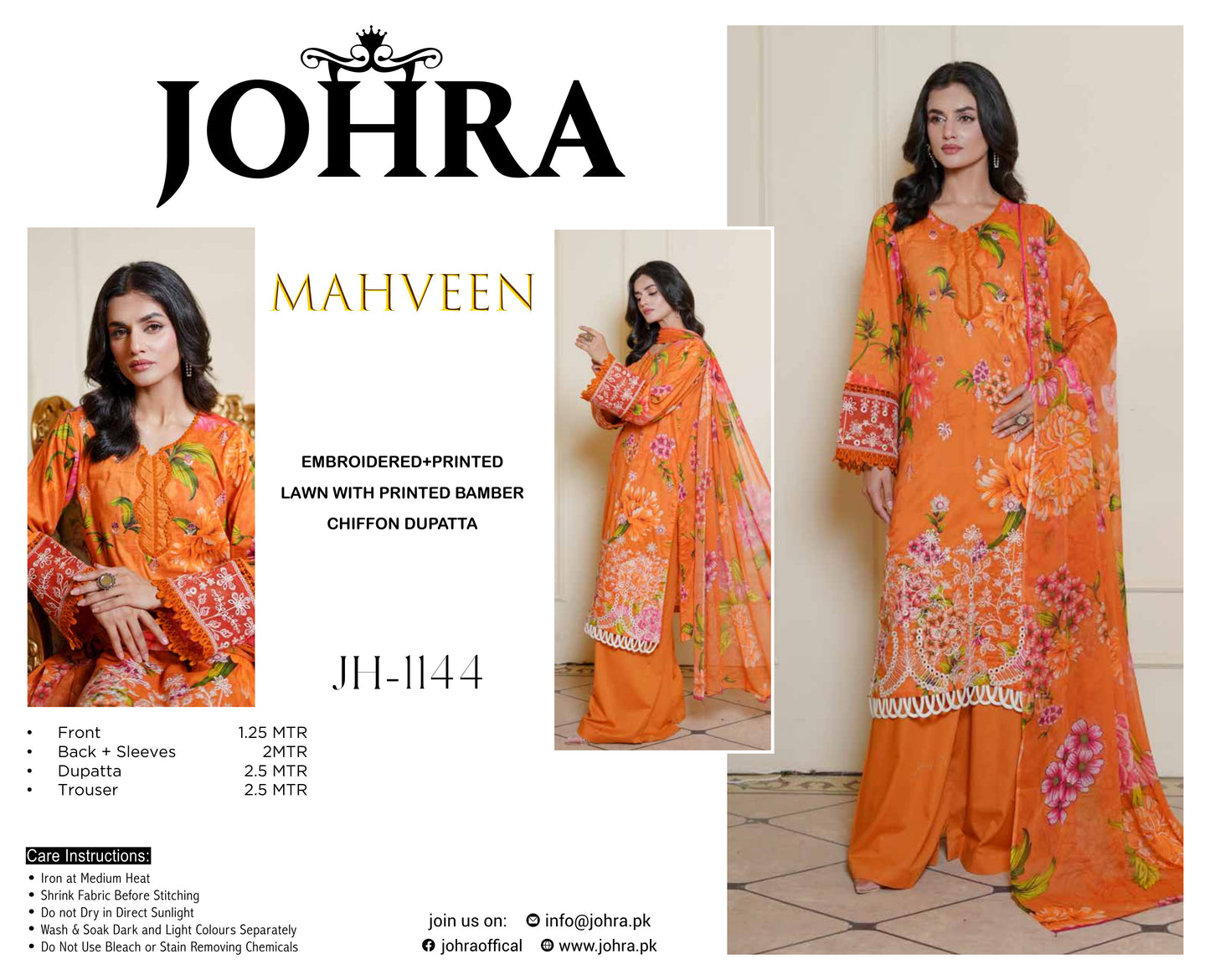 Mahveen Chiffon Dupatta Collection – Unstitched 3 Piece Embroidered Suit