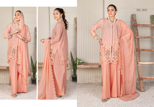 Premium Lawn Collection – 3 Piece Embroidered Lawn Suit with Bamber Crinkle Dupatta