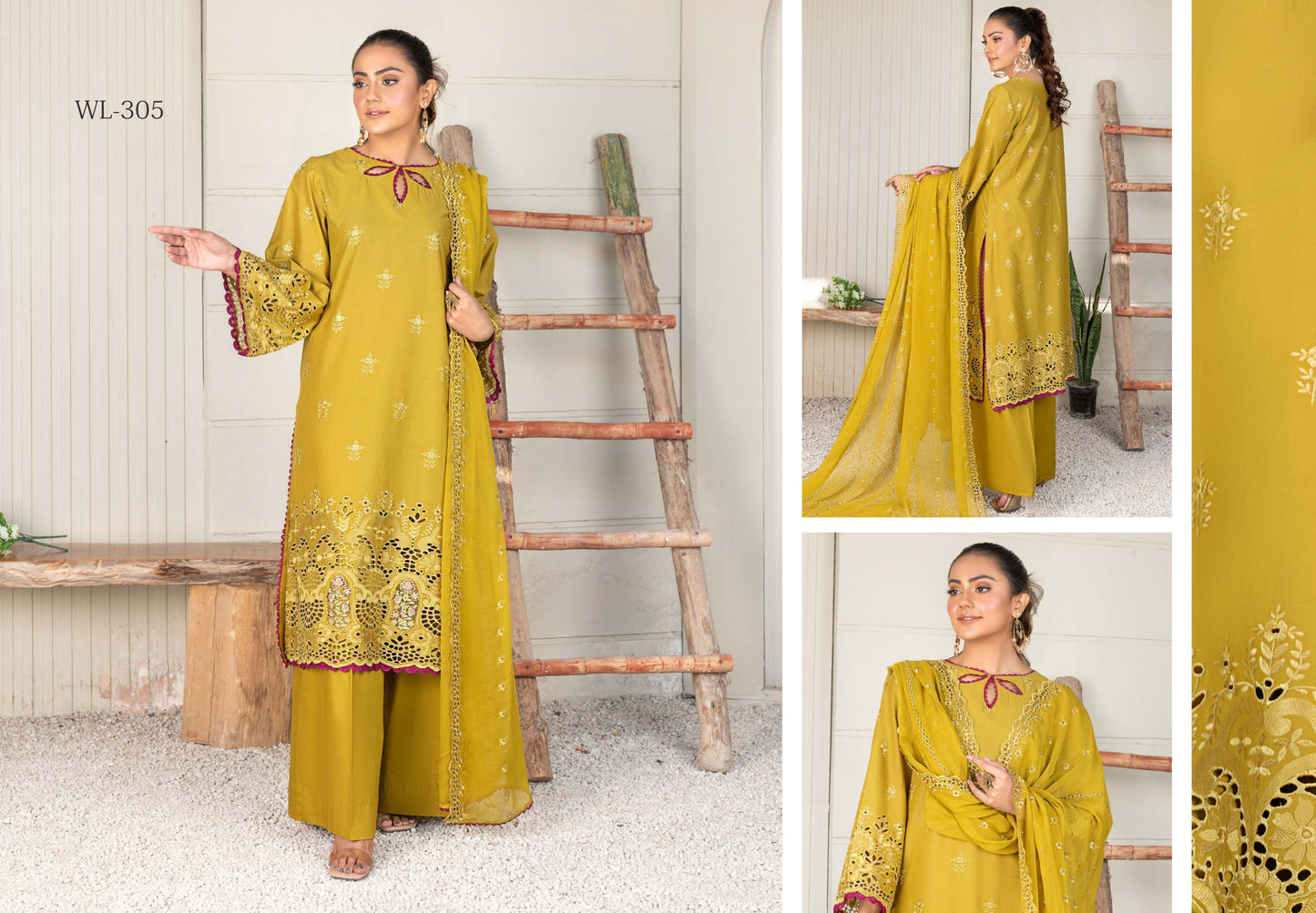 Premium Lawn Collection – 3 Piece Embroidered Lawn Suit with Bamber Crinkle Dupatta