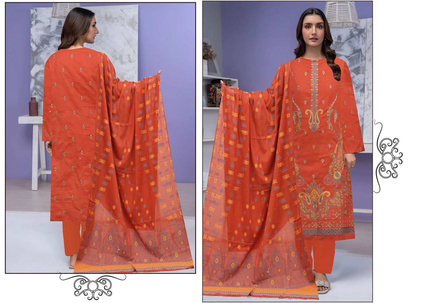 Mehmood Arts Cross Slub Lawn Embroidered Suit – Baroshia Multi Dupatta & Plain Trouser