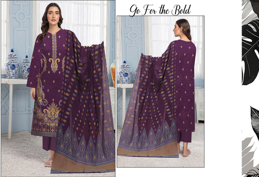 Mehmood Arts Cross Slub Lawn Embroidered Suit – Baroshia Multi Dupatta & Plain Trouser