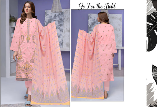 Mehmood Arts Cross Slub Lawn Embroidered Suit – Baroshia Multi Dupatta & Plain Trouser