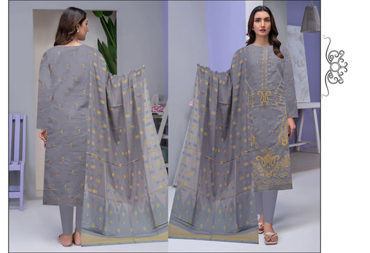 Mehmood Arts Cross Slub Lawn Embroidered Suit – Baroshia Multi Dupatta & Plain Trouser
