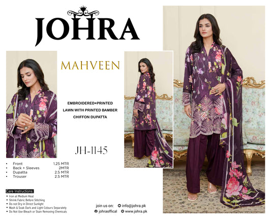Mahveen Chiffon Dupatta Collection – Unstitched 3 Piece Embroidered Suit
