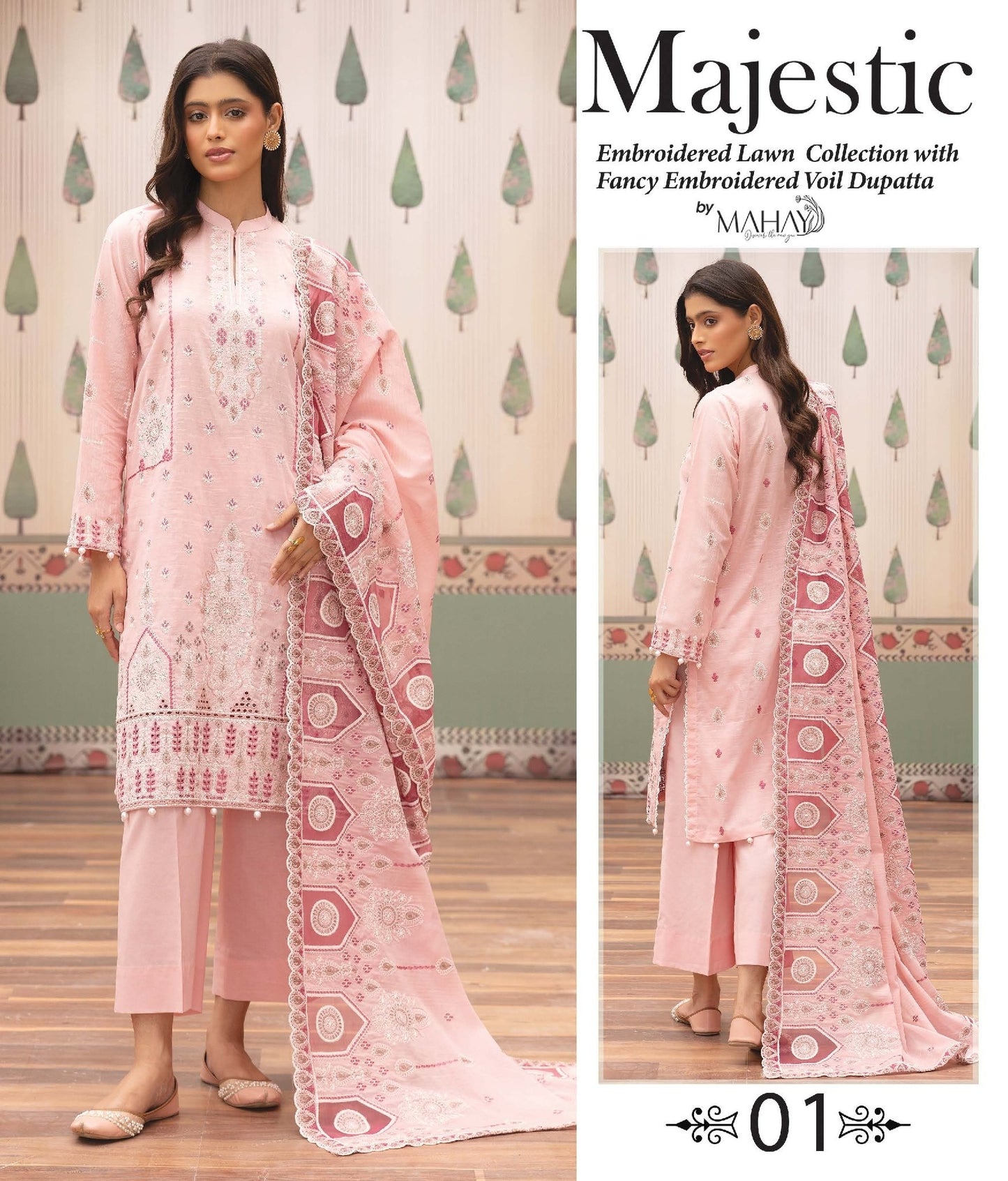 Majestic Embroidered Lawn Suit with Fancy Embroidered Voil Dupatta – by EYMΛLY