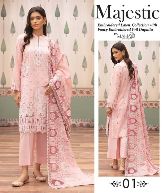 Majestic Embroidered Lawn Suit with Fancy Embroidered Voil Dupatta – by EYMΛLY