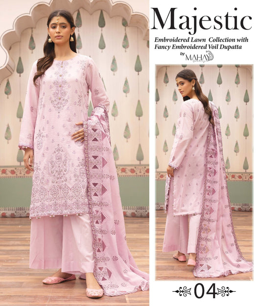Majestic Embroidered Lawn Suit with Fancy Embroidered Voil Dupatta – by EYMΛLY