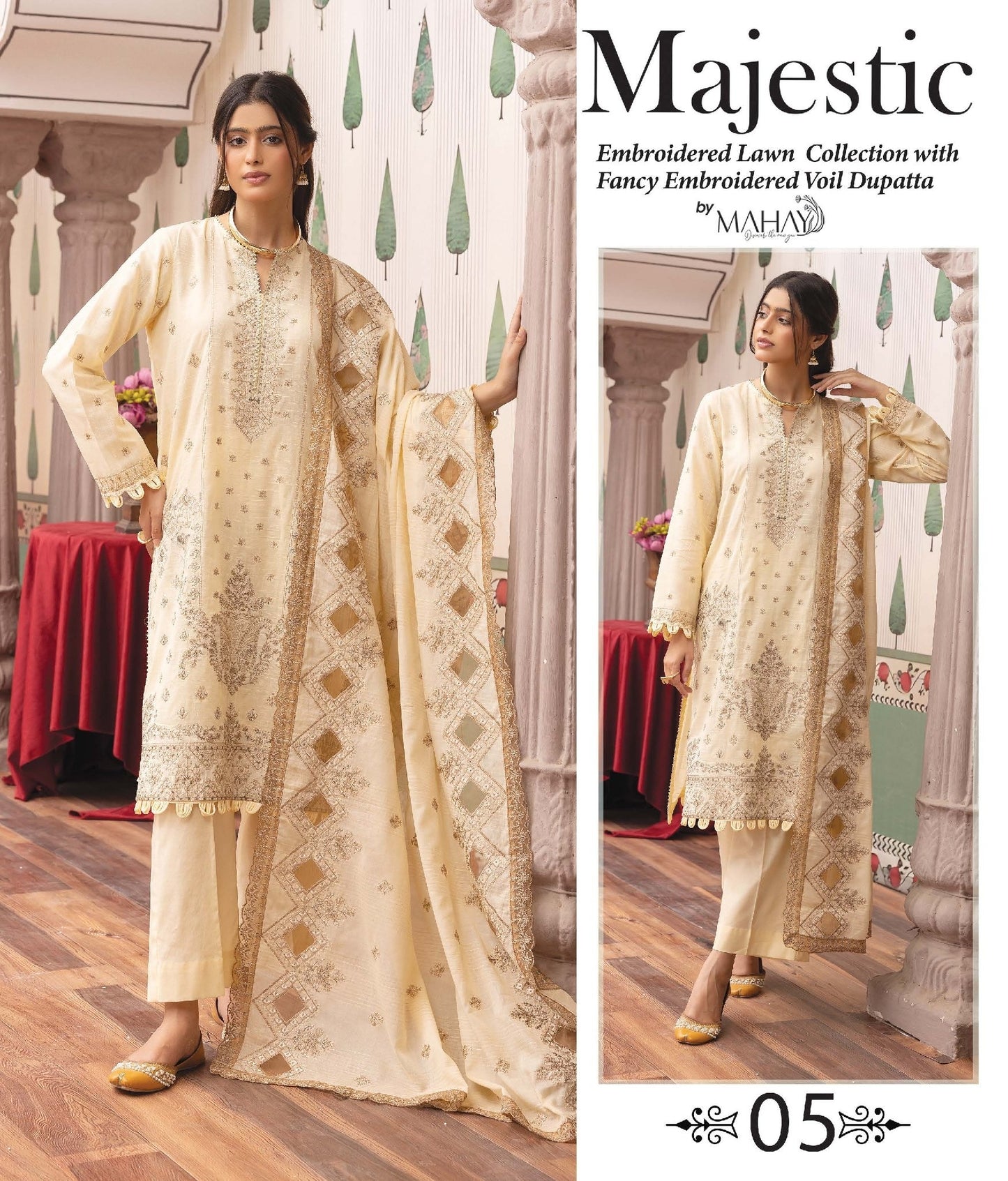 Majestic Embroidered Lawn Suit with Fancy Embroidered Voil Dupatta – by EYMΛLY
