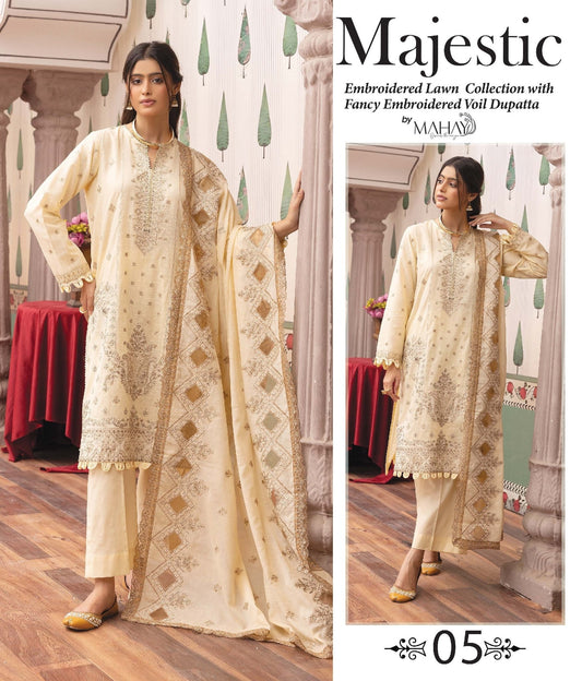 Majestic Embroidered Lawn Suit with Fancy Embroidered Voil Dupatta – by EYMΛLY