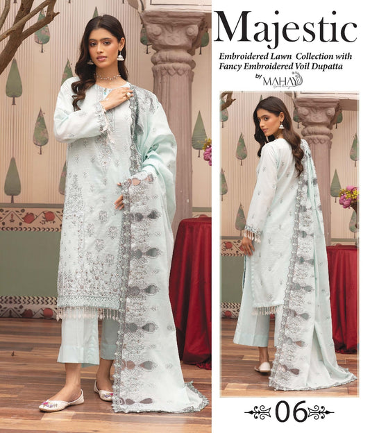 Majestic Embroidered Lawn Suit with Fancy Embroidered Voil Dupatta – by EYMΛLY