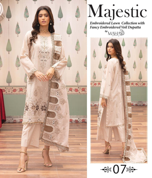 Majestic Embroidered Lawn Suit with Fancy Embroidered Voil Dupatta – by EYMΛLY
